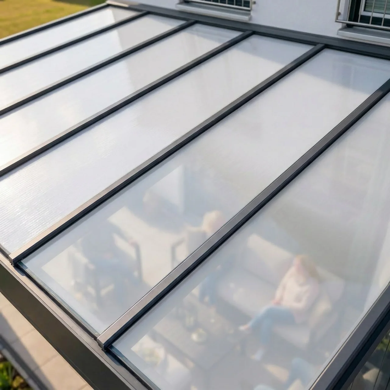 Festdach mit Glas einer Terrassen&uuml;berdachung